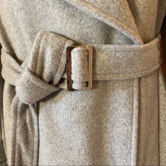 CALVIN KLEIN Wool-Blend Light Grey Belted Coat NWT - Picture 2 of 7
